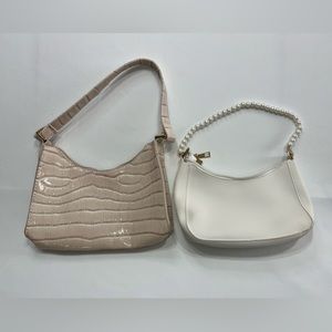 Shein Women’s Creamy & White‎ Shoulder Bag Purse Lot Of 2 Pearl Strap